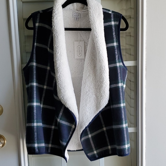 Mud Pie Plaid Ridley Sherpa Sweater Vest One Size New with tags - Picture 1 of 7
